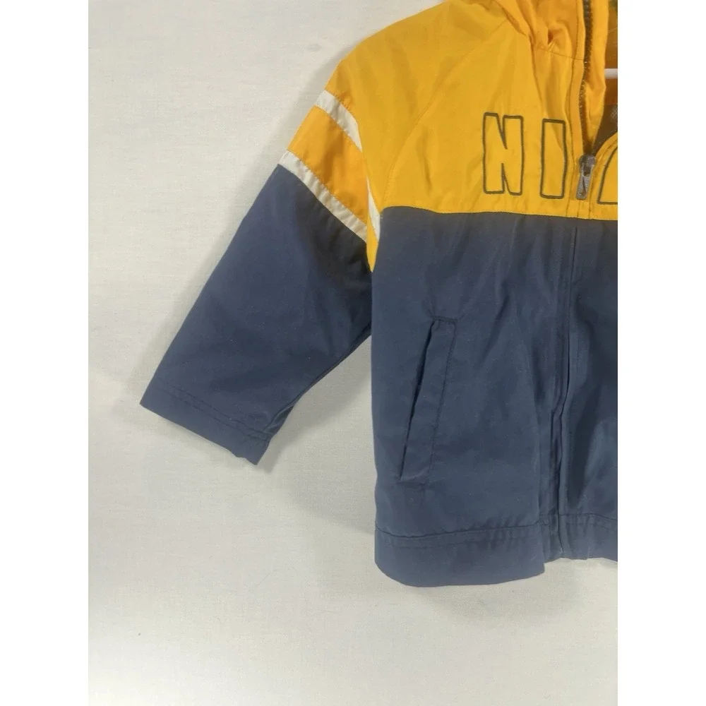 Nike Kids Windbreaker Jacket Size 3T Yellow Blue Hooded Full Zip Retro